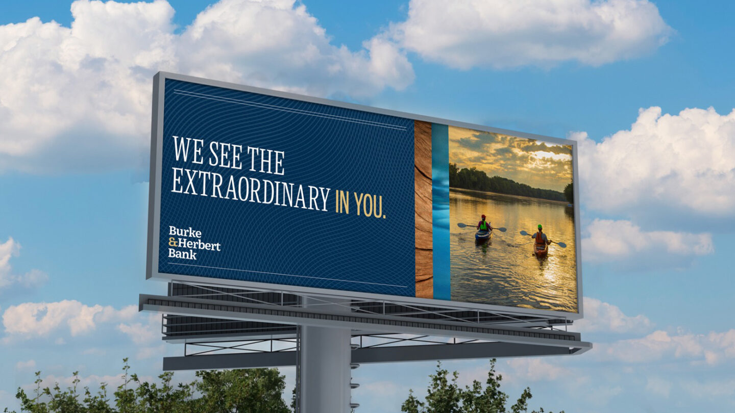 Burke and Herbert Bank branding on billboard